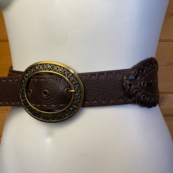 Brighton brown leather belt 34 thick braided laced - Picture 6 of 7